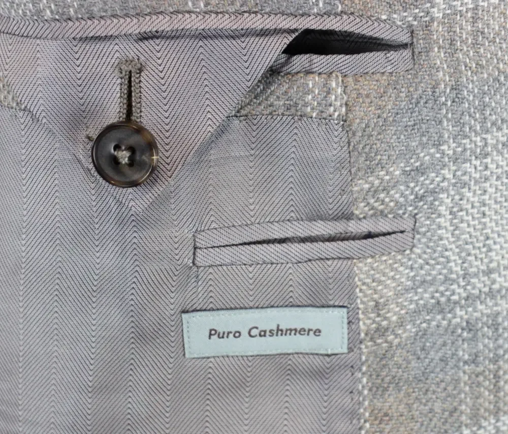 Canali Cashmere Sport Coat 48 R fits 46 (58 EU) Mens Grey Beige Plaid Blazer